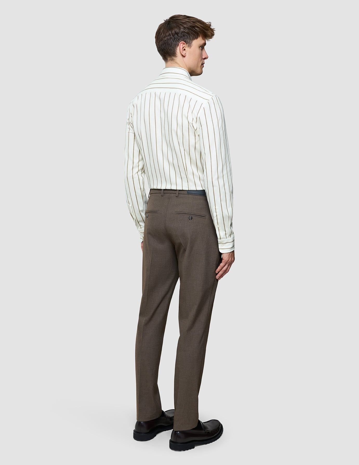 Classic Shirt Sand Herringbone Stripes Slim
